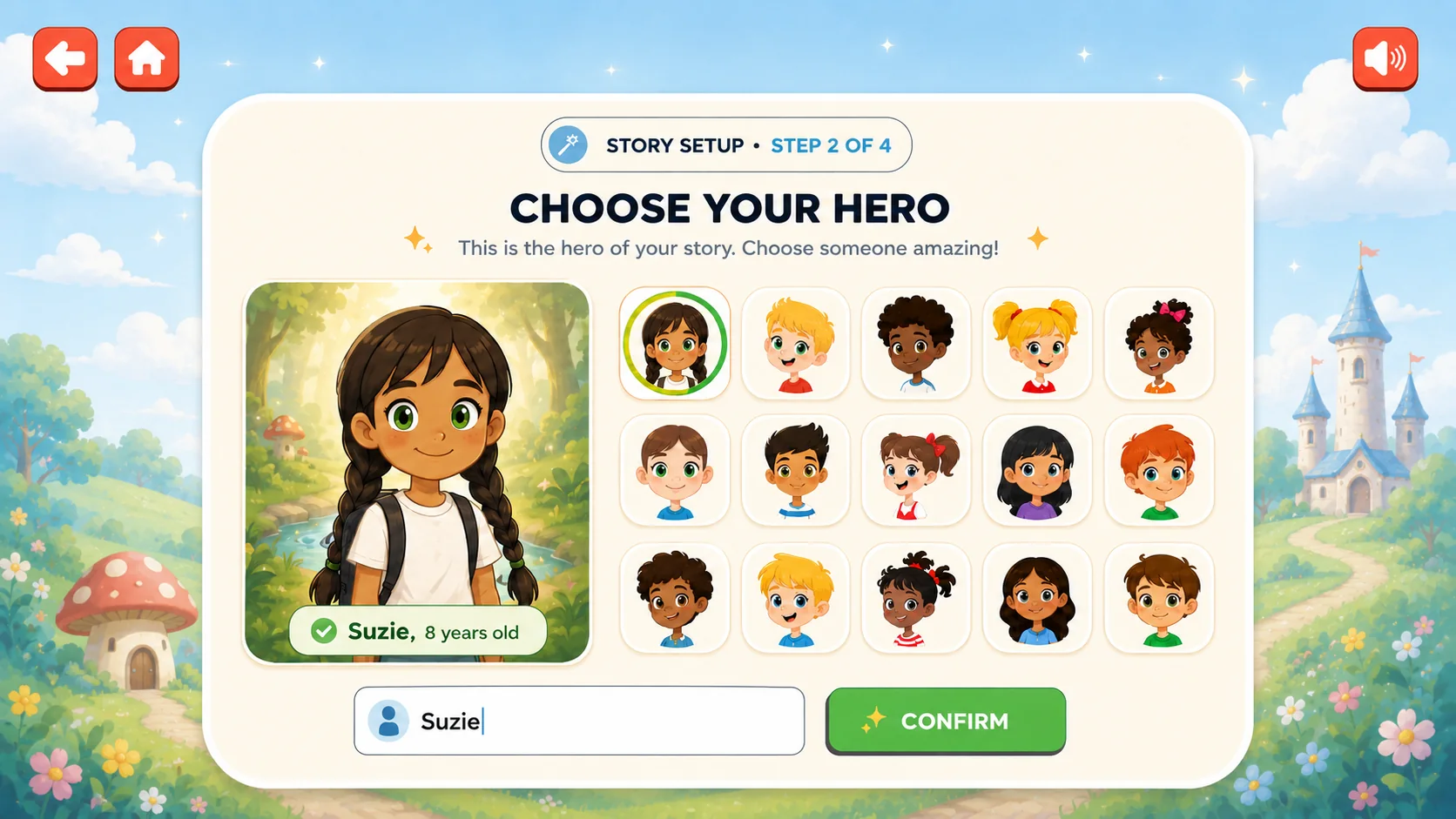 Litsee app screen: Create their hero