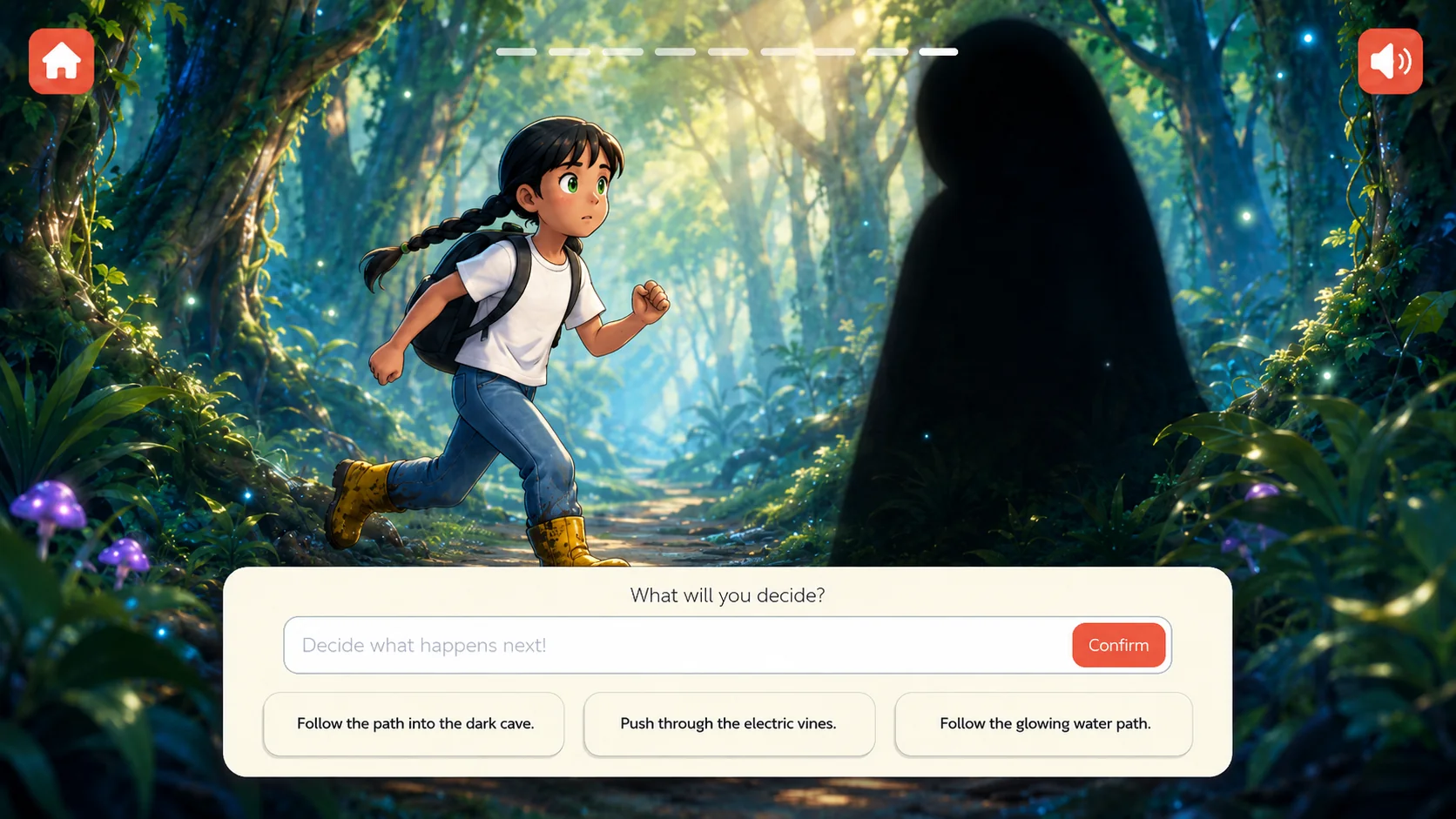 Litsee story screen asking what Suzie should decide next